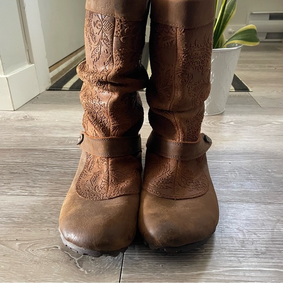 Merrell Haven Pull On Boots Slouchy Boho Bohemian Leather Suede Oak Brown - Picture 5 of 9